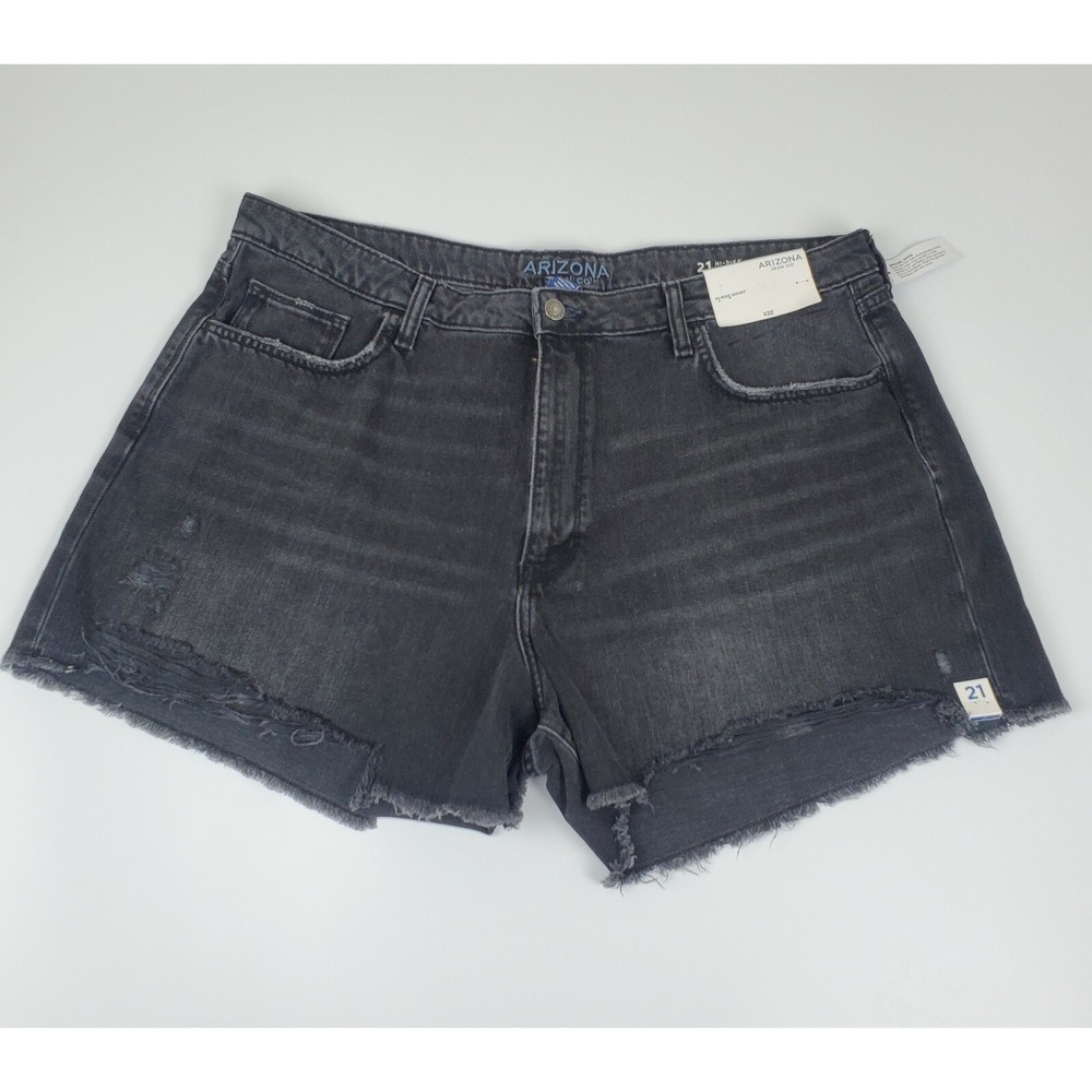 Arizona Juniors Distressed High Rise Short Shorts Plus Size 21 Black Women's